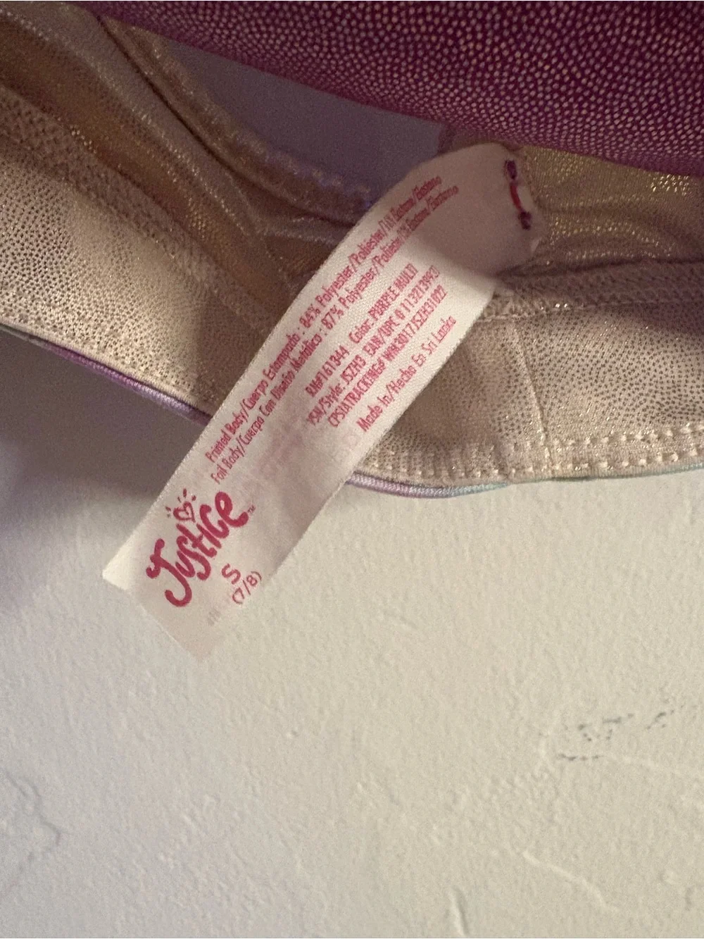Justice Metallic Gold and Pink Marble Sports Bra